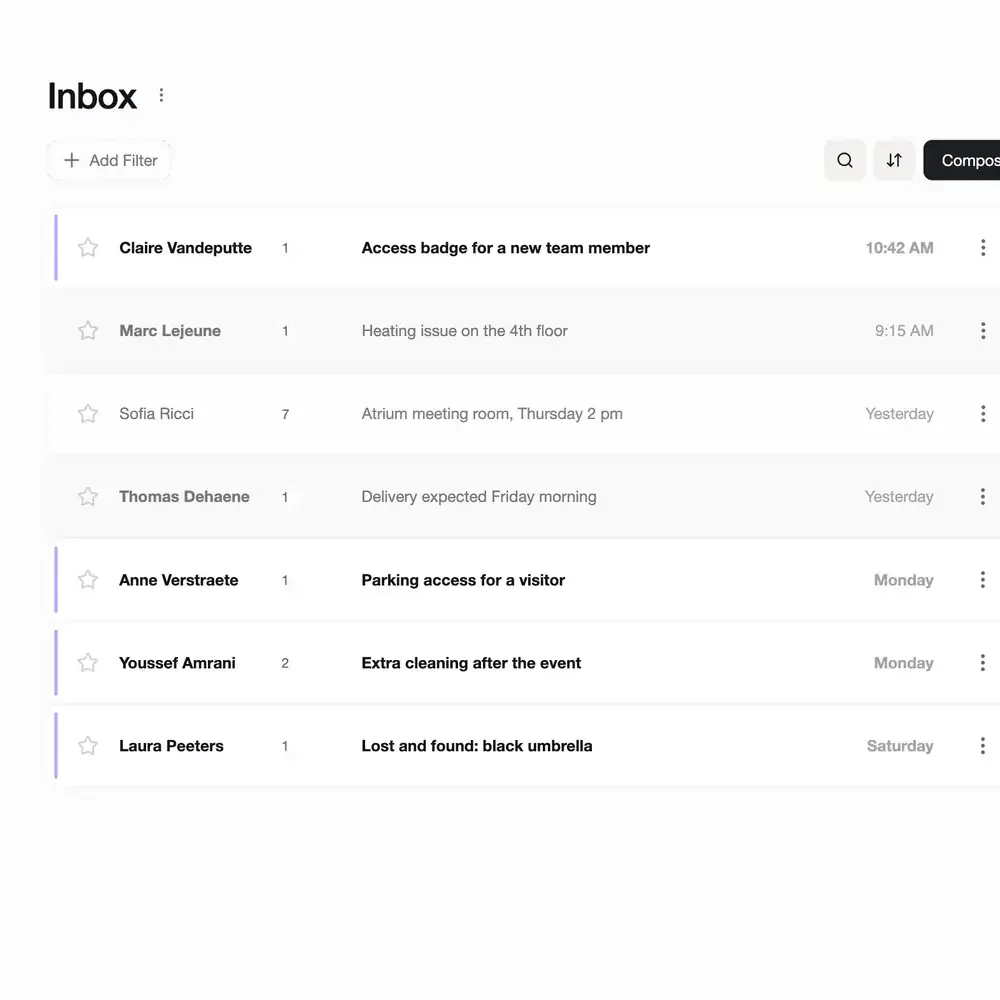 The Nook inbox with tenant requests